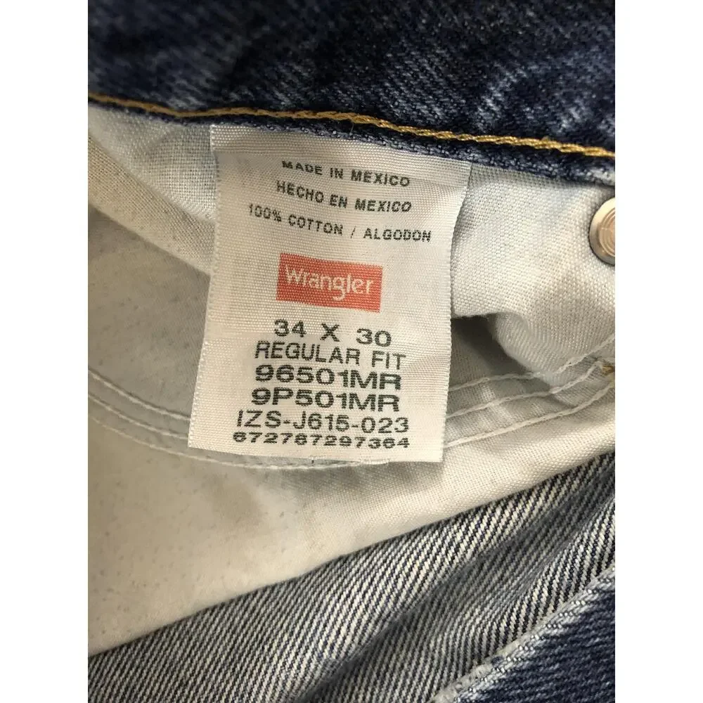 Wrangler Jeans Mens 34x30 Blue Medium Wash Regular Fit Straight Denim Pockets
